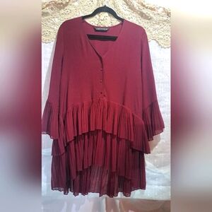 ZARA Women  Burgundy Layered Dress